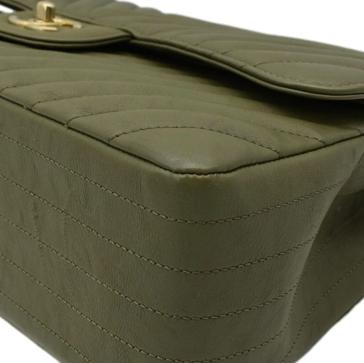 CHANEL Classic Jumbo Flap Chevron Leather Crossbody Bag Olive
