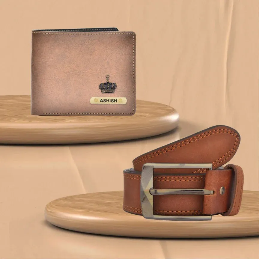 Customized Men's Wallet and Belt - Tan